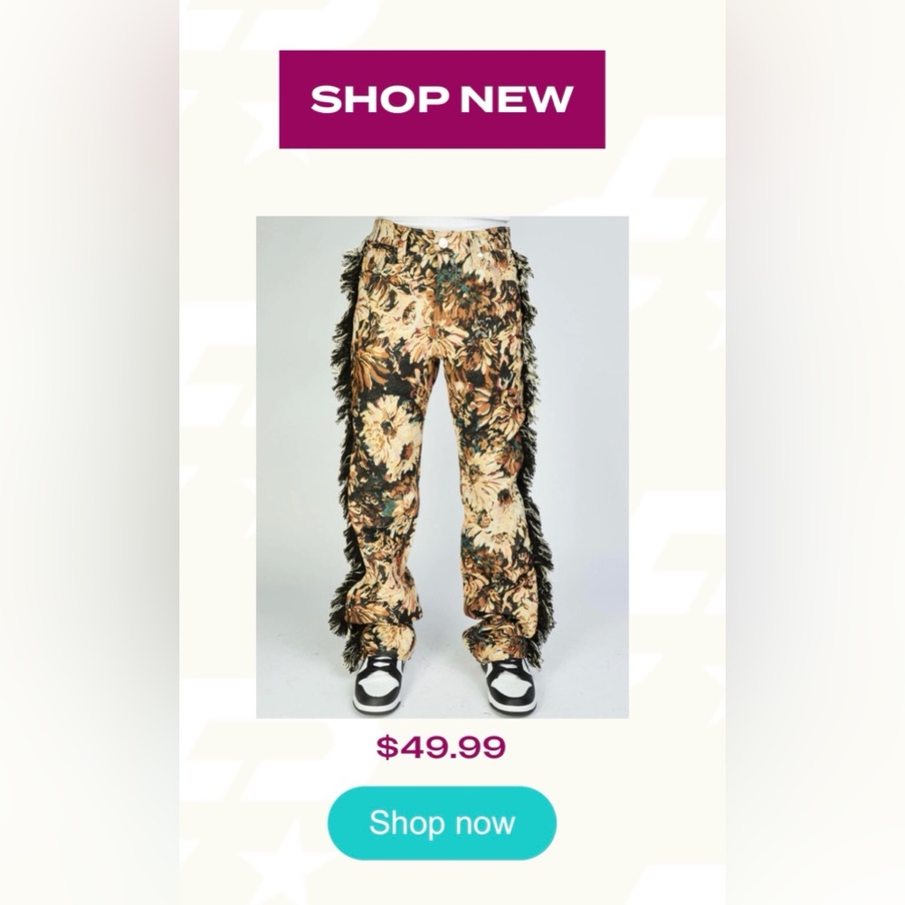 Floral tapestry Fringe men’s Pants in Beige & Black. - Picture 6 of 11